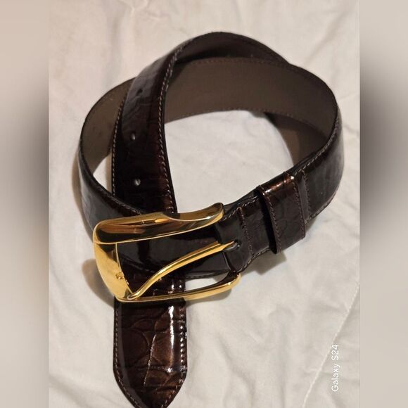 MCM ALLIGATOR WITH BRASS BUCKLE BELT MADE IN ITALY - Picture 1 of 14